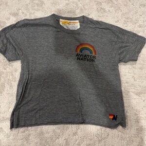 Aviator Nation Gray T-Shirt with Rainbow Logo
